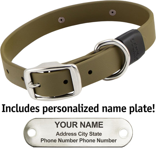 Biothane Custom Dog Collar β Waterproof, Stink-Proof Personalized Collar with Name & Phone Number β Durable, Many Sizes and Colors β Assembled in USA (Olive Green)