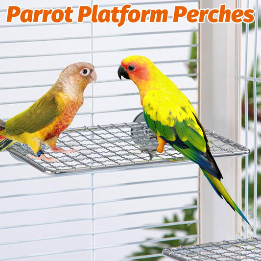 BNOSDM 2 Pack Bird Perch Platform 11x7in Stainless Steel Birds Perches Parrot Shelf Training Stand Small Animals Cage Accessories for Parakeets, Budgies, Conures, Cockatiels, Lovebirds (XL)