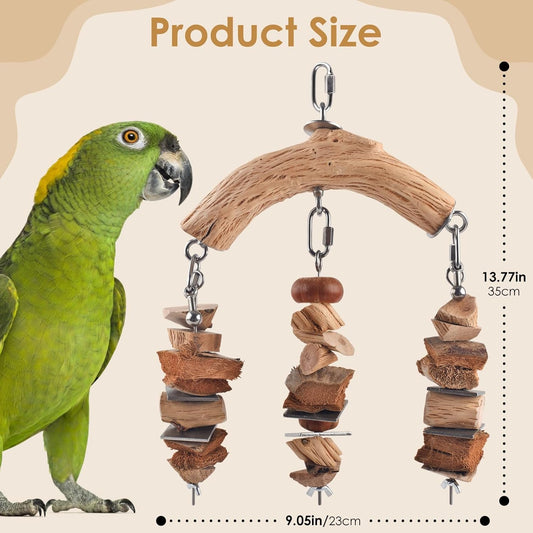 Bird Parrot Toys, Large Birds Wooden Chew Blocks with Stainless Steel Cage Hanging Bite Toy for Macaws, African Greys, Cokatoos, Amazon Parrots and Small Medium Parakeets
