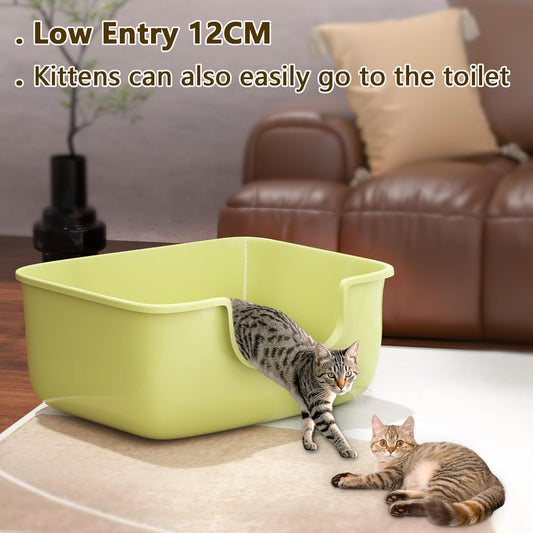 Large Cat Litter Box with High Sides, Open Kitty Litter Boxes Anti-Splashing for Indoor Cat Low Entry Cat Litter Pan for Small and Elderly Cats, Tool-Free Assembly(19.7β * 15.76β * 8.67β Green)