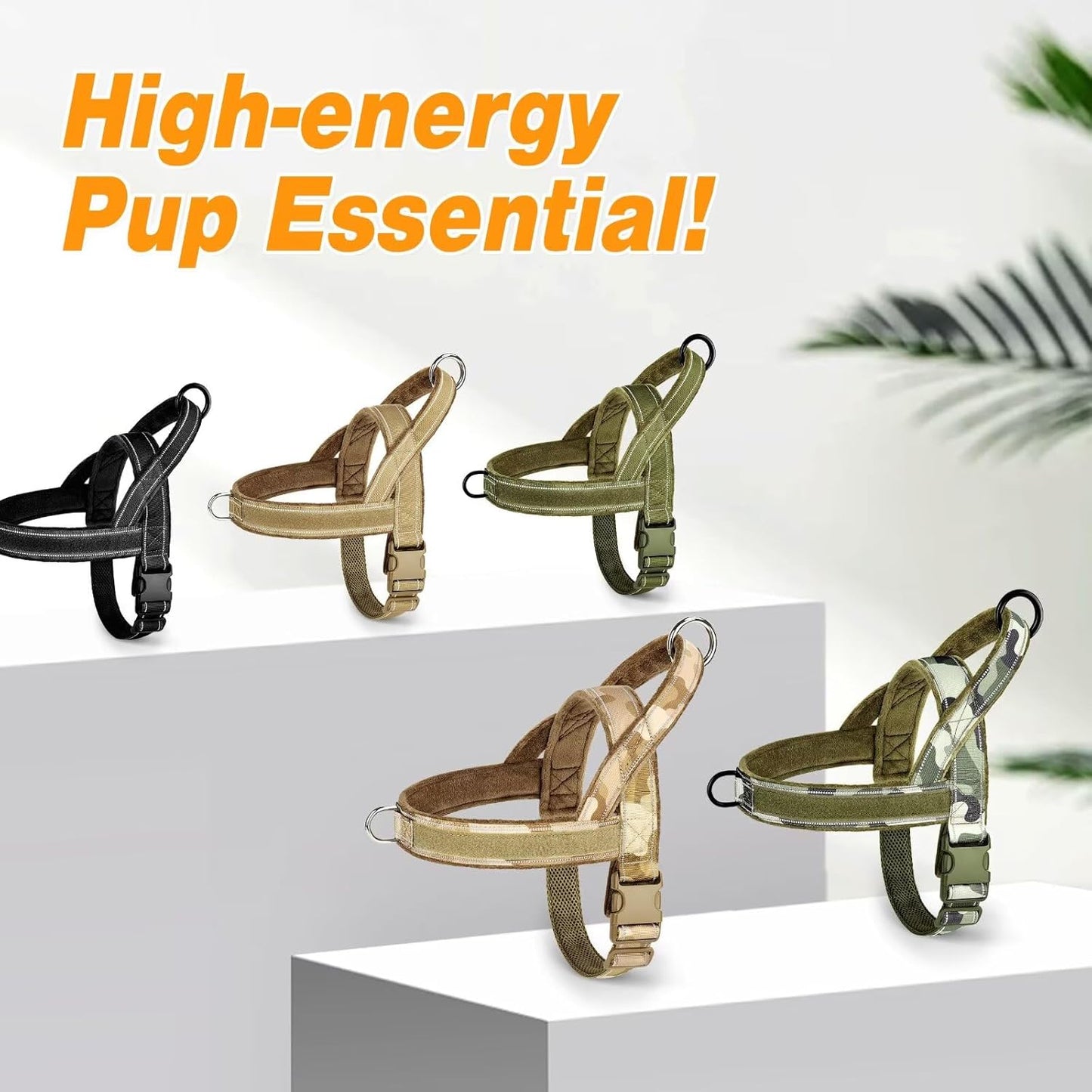 Forestpaw No Pull Dog Harness - Soft Flannel Padded Tactical Dog Vest Harness with Quick Release Buckle, Adjustable Reflective Pet Harness for Medium Dogs Walking Training,Brown M