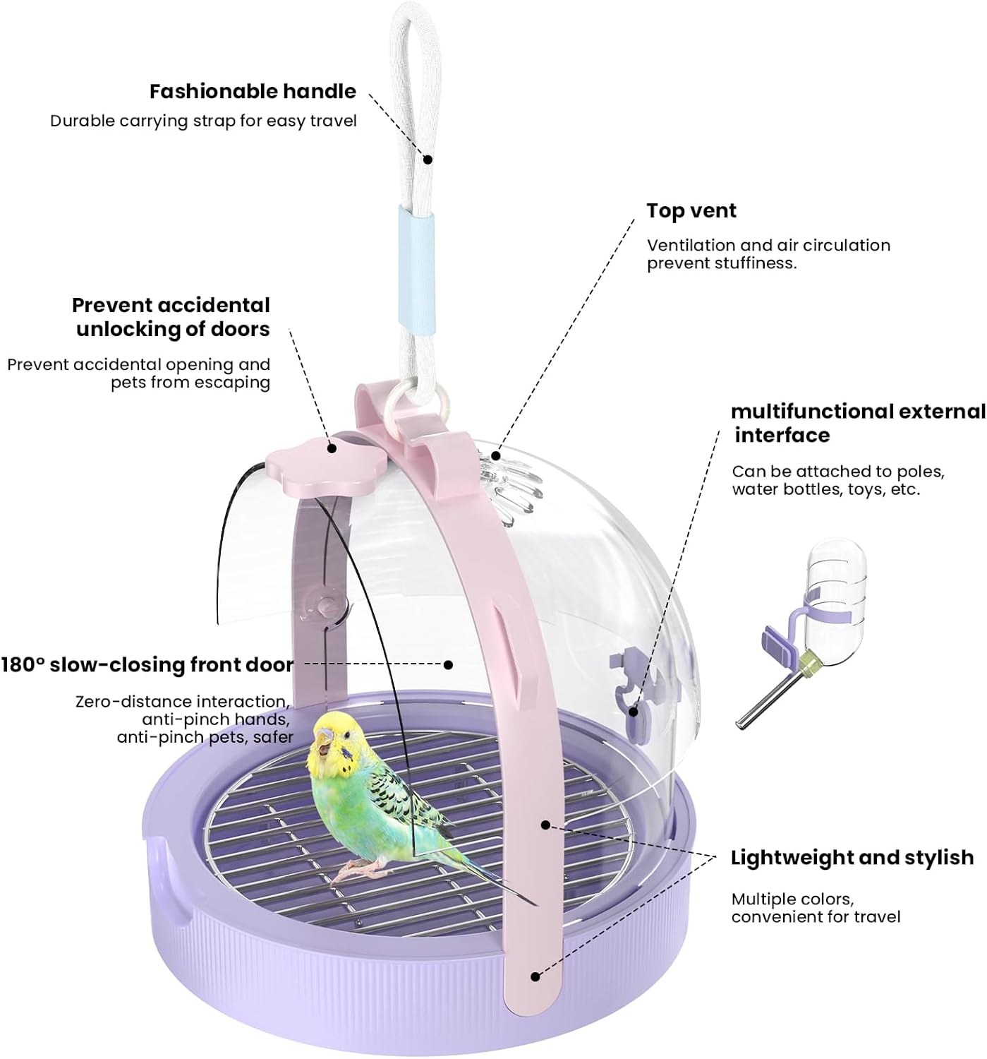 Birdcages,Carriers,Small Bird Travel Cage Carrier, Bird Carry Transport Bag,Small Animal Carrier, Travel Carry-Out Cage with Water Bottle (Yellow)