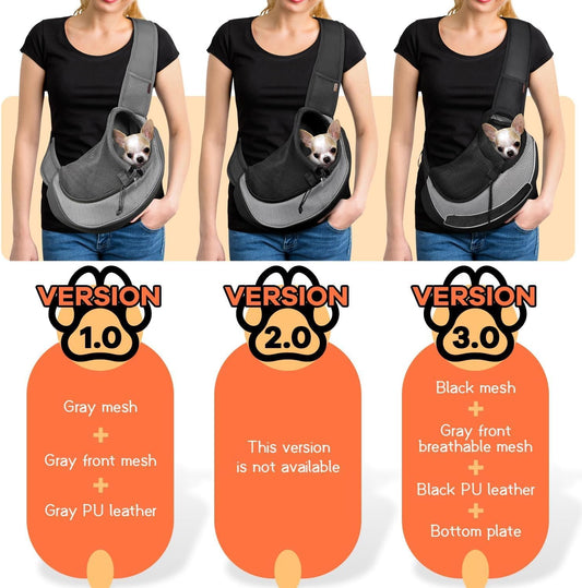 YUDODO Pet Sling Carrier for Small Dogs & Cats β Hands-Free Puppy Carrier with Safety Hook, Large Zipper Pocket, Soft Breathable Mesh, Adjustable Strap & Reflective Strip (Gray 3.0 S)