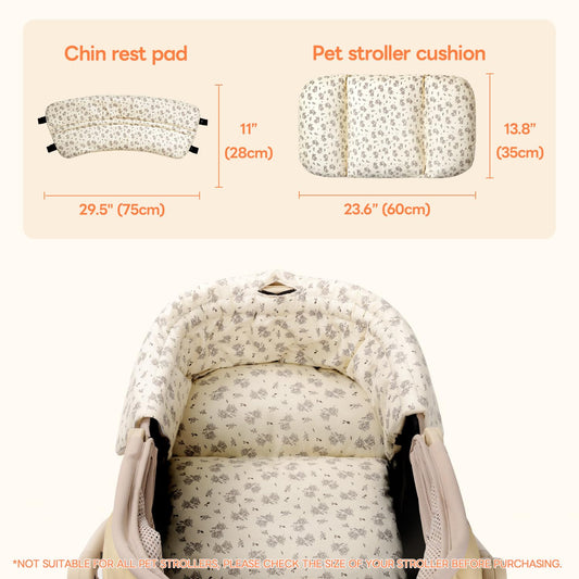 Dog Stroller Cushion & Mat, Pet Stroller Cushion for Dogs & Cats, 5-Level Waterproof & Removable Inner Core, Dog-Ergonomic 3-Zone Support, 4-inch Thickness (Flower Set)