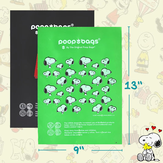 The Original Poop Bags® 38% USDA Biobased Pet Waste Bags, Peanuts Design, Leak-Resistant & Durable, Black/Green, 360 Count