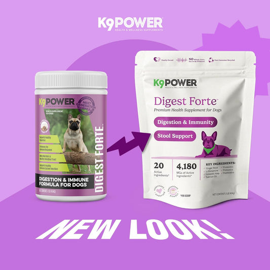 K9 Power Digest Forte for Dogs 1lb β Digestive, Immunity & Calming Support - Enhances Nutrient Absorption - Balances Gut Flora - Eases Discomfort & Boost Mood - Pack of 2