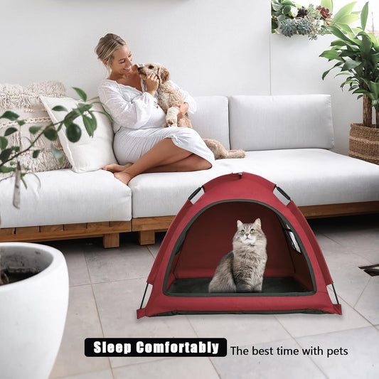 Red Cat Tent HousećCat's Nest, Portable Indoor/Outdoor Pet Tent House for Cats, Puppies and Other Small Animals