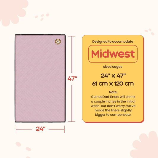 GuineaDad Premium Liner β Fleece Guinea Pig Cage Liner β Ultra-Plush Reusable Fleece Bedding with Waterproof Bottom β (Blush)