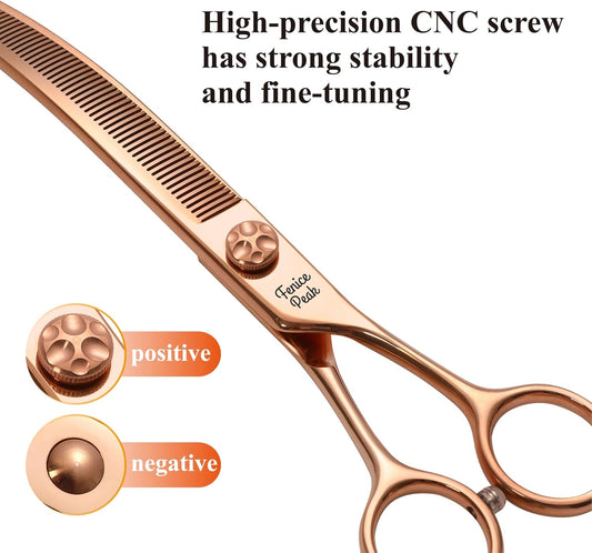 Fenice Peak Professional Dog Grooming Scissors Pet Curved Thinning Shears 7.0'' Extremely Sharp Blades 440C Steel Thinning Scissors Durable Smooth Motion & Fine Cut for Dogs and Cats
