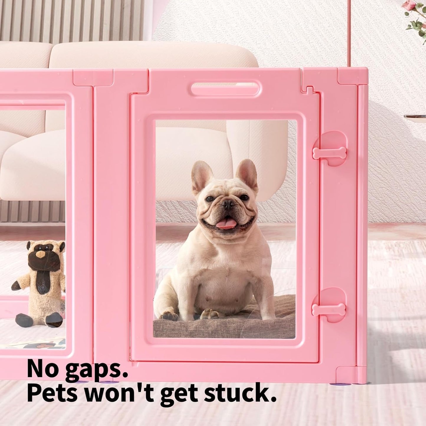 DIY Clear Acrylic Dog Playpen House,Quick Easy Assembly and Disassembly,Strong Floor Suction,Indoor and Outdoor Use,Easy Cleansing Puppy Fence (Sakura Pink, 23.6" H, 12PCS)