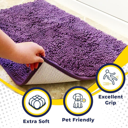 Muddy Mat® Original Dog Door Mat for Muddy Paws, Super Absorbent Microfiber, Non-Slip Washable Pet Rug, Quick Dry Chenille Entryway Carpet, Machine Washable Indoor Outdoor mat, Purple 48"x60"