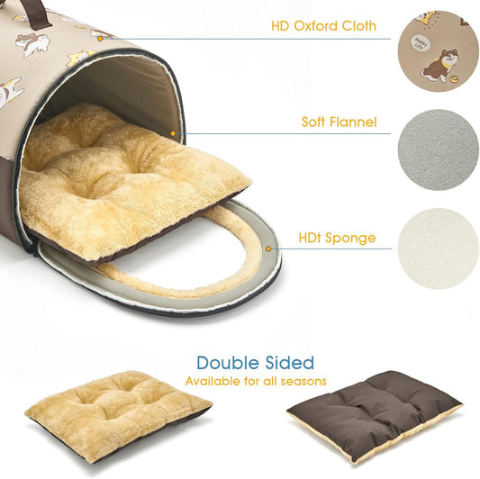 Jiupety Cozy Small Pet Dog House, 2 in 1 Puppy House, S Size for Cat and Puppy, Warm Cave Sleeping Nest for Cats and Dogs, S(15"Γ12"Γ11"), Up to 5.5 Lb, Brown