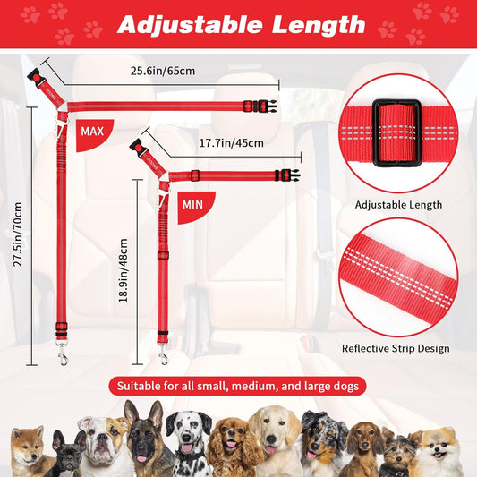BWOGUE Pet Dog Cat Seat Belt Reflective Car Dog Headrest Restraint Leash Elastic Buffer Bungee Adjustable Tangle-Free Safety Leads Vehicle Seatbelt Harness for Small, Medium and Large Dogs (1 Pack)