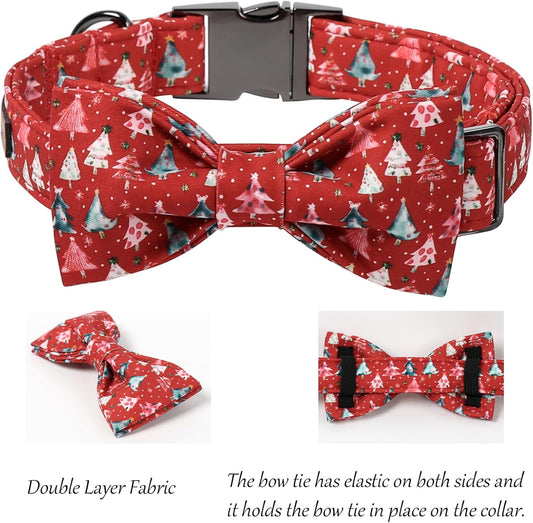 Lionet Paws Christmas Dog Collar with Bow tie,Cute Christmas Tree Red Dog Collar Bow Tie for Dogs and Cats Female, XS, Neck 8-12 inches