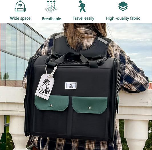 Dog Backpack, Pet Backpack with Breathable Mesh, Pet Travel Carrier with Soft Padded, Reinforced Support, Airline Approved Cat Backpack(Black)