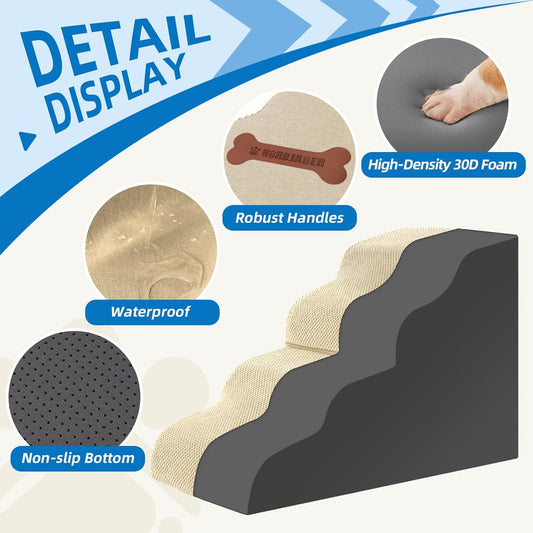 Dog Stairs for Small Dogs and Cats, 2 Steps Pet Stairs to Get on Couch Sofa and Chair, Indoor Non-Slip Balanced Portable Pet Step, High-Density Foam Ramp with Removable Washable Cover, Beige(11.8" H)