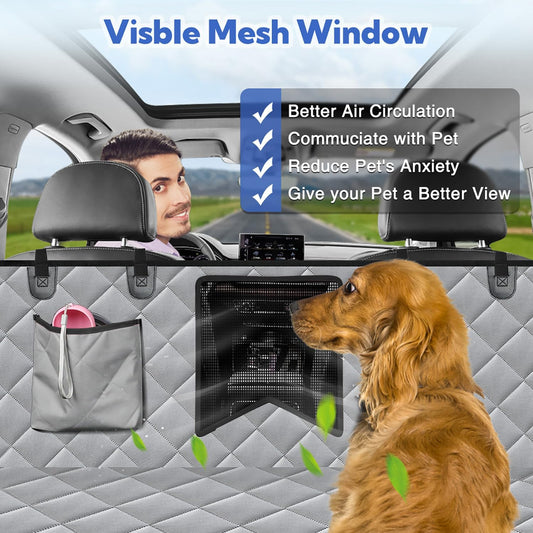 Kytely Dog Car Seat Cover for Back Seat,Waterproof Hammock with Mesh Window, Anti-Scratch Nonslip Car Seat Protector for Dogs, 600D Heavy Duty Dog Seat Cover for Cars Trucks and Suvs Gray