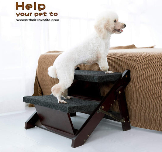 MEWANG Wooden Pet Stairs/Pet Steps - 2-in-1 Foldable Stairs & Rampāfor Beds and Cars - Portable Dog/Cat Ladder Up to 110 Pounds