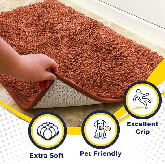 Muddy Mat® AS-SEEN-ON-TV Highly Absorbent Microfiber Dog Door Mat and Pet Rug, Non Slip Thick Washable Area and Bath Mat Soft Chenille for Kitchen Bathroom Bedroom and Indoor - Orange XXL 60"X48"