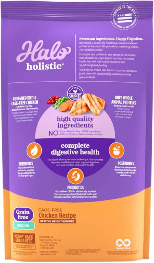 Halo Holistic Cage Free Chicken Cat Food, Grain Free Dry Cat Food, For Healthy Weight Support, Kibble for Indoor Cats, 10 lb Bag
