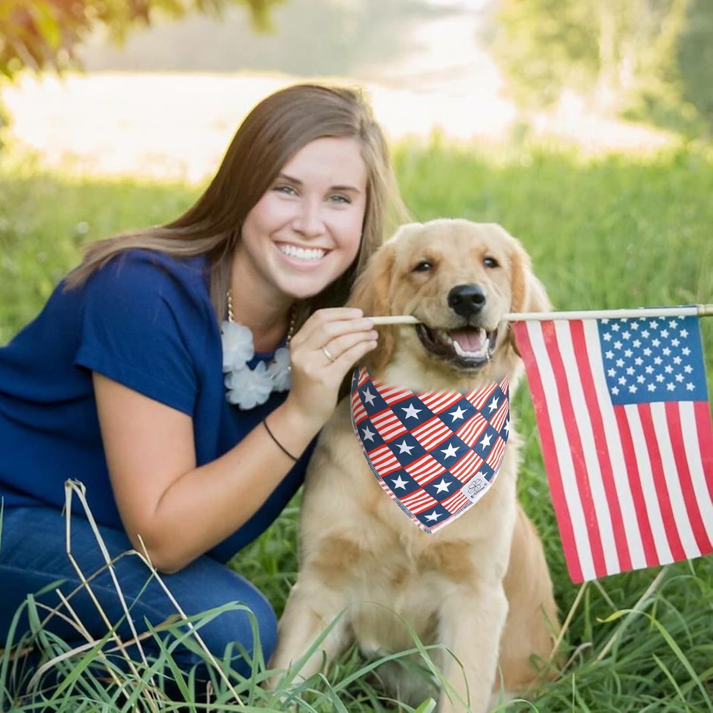 E-Clover 4th of July Dog Bandanas 2 Pack American Flag Pet Patriotic Scarf for Boy and Girl Cute Dog Costumes Accessories for Medium Large Dogs