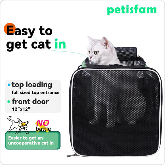 petisfam Easy Load Pet Carrier for Large, Medium Cats, 2 Cats and Small Dogs with Comfy Bed. Easy to Get Cat in, Escape Proof, Easy Storage, Washable, Safe and Comfortable for Vet Visit and Car Ride