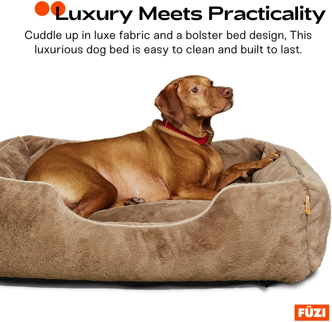 FUZI Luxury Aesthetic Dog Bed for Large Dogs with Washable Cover, Pet Couch, Pet Bed with Sides, Non-Slip Bottom, Soft and Durable Calming Dog Bed, Large 35.6x28.5x9.5 Dark Grey