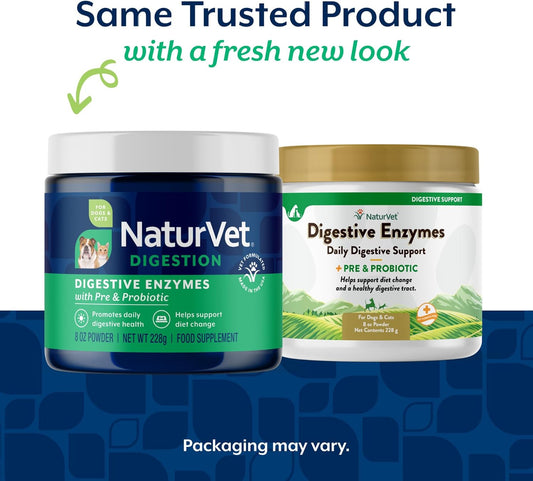 NaturVet β Digestive Enzymes for Dogs - Plus Probiotics & Prebiotics | Helps Support Diet Change & A Healthy Digestive Tract | for Dogs & Cats | 8 oz Powder