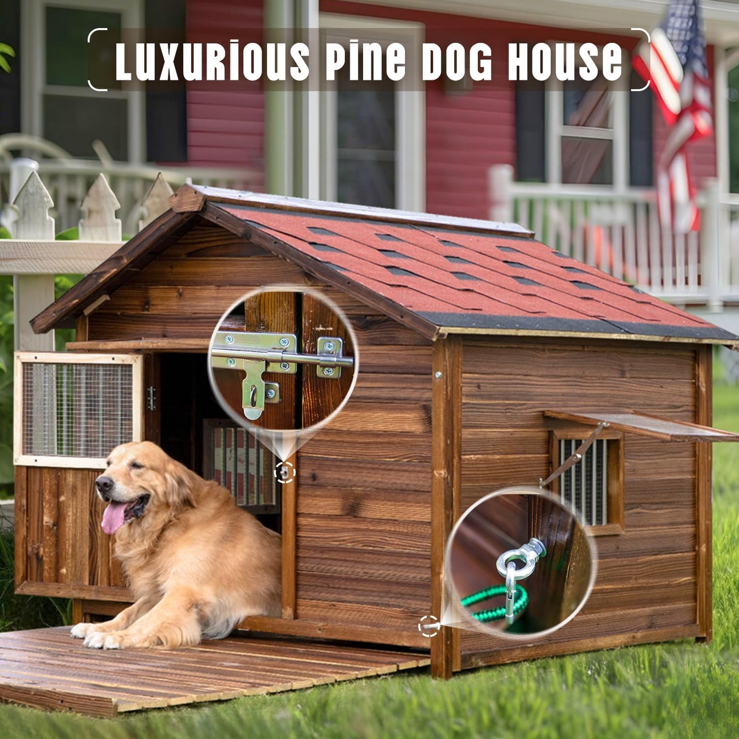 Extra Large Dog House Outdoor Made of Solid Pine Wood, Warm Doghouse, Dog House with Elevated Floor for Large Dogs, (Wood, 4XL)