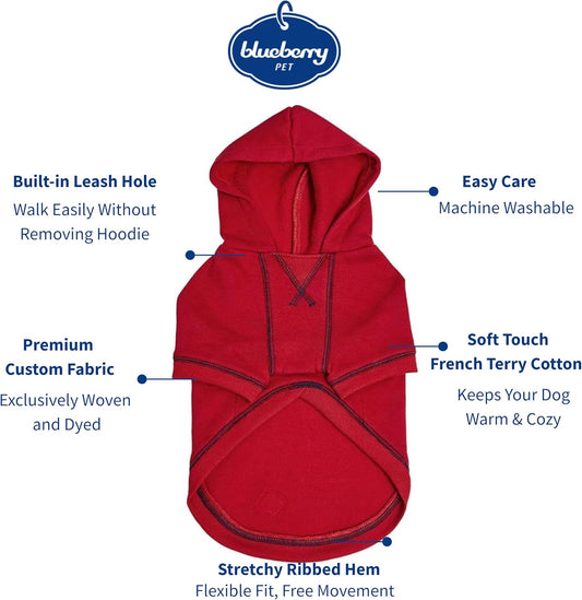 Blueberry Pet Essentials Soft & Comfy Better Basic Cotton Blend Dog Hoodie Sweatshirt in Red, Back Length 24",