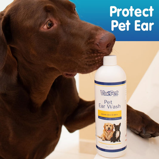 VLUEPET | Pet Ear Wash - Ear Infection Treatment to Relieve Ear Itching & Inflammation for Dog and Cat - Gently Remove Ear Wax - Natural Ingredients and Alcohol Free Ear Wash - All Natural β 16 fl oz