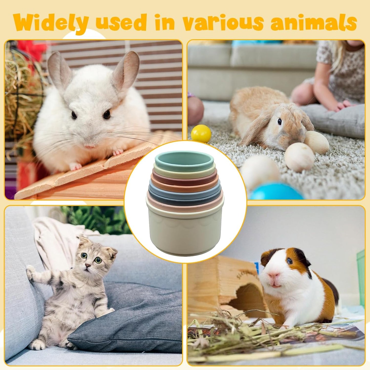 8 Pcs Stacking Cups for Small Animal Toys,Nesting Rabbit Toys of Different Sizes,Safe Plastic Colorful Nesting Toys for Bunny Guinea Pig Hiding Food and Playing