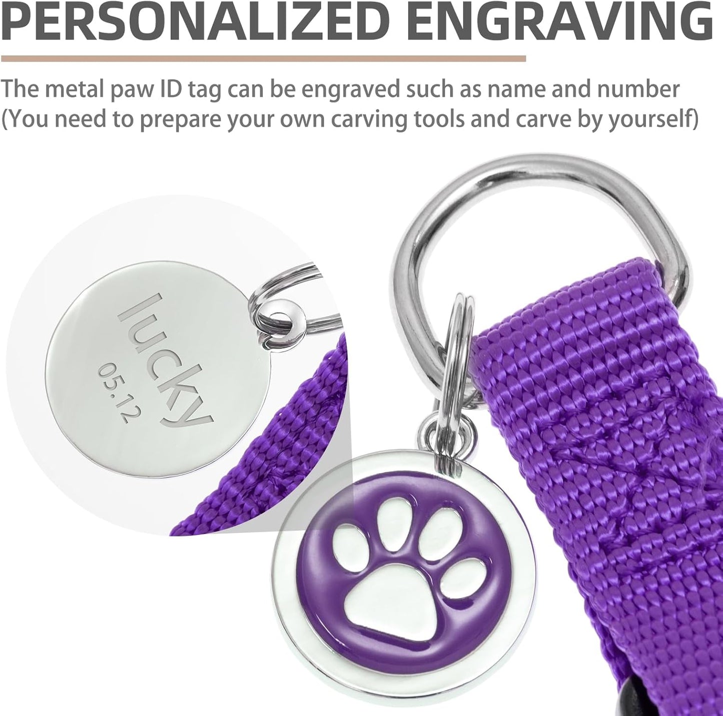 PUPTECK No Pull Dog Harness Soft Adjustable Basic Nylon Step in Puppy Vest Outdoor Walking with ID Tag and A-ir Tag Case, Purple, M