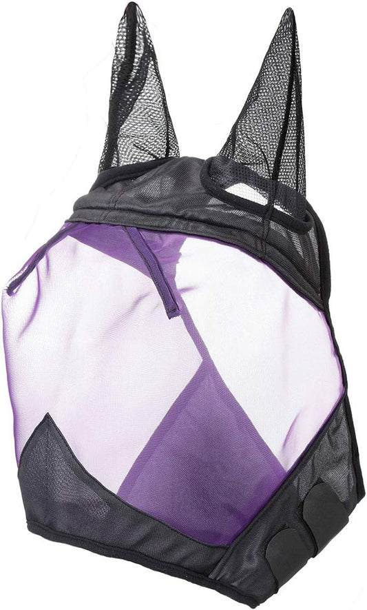 Harrison Howard CareMaster Horse Fly Mask Half Face with Ears Black/Purple Retro Medium Cob