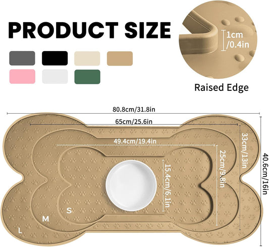 Dog Food Mat Anti-Slip Silicone Dog Bowl Mat Thicker Pet Placemat Waterproof Cat Feeder Pad with Raised Edge Puppy Kitten Feeding Mats Suitable Small Medium-Sized Dogs Cats Eating Tray