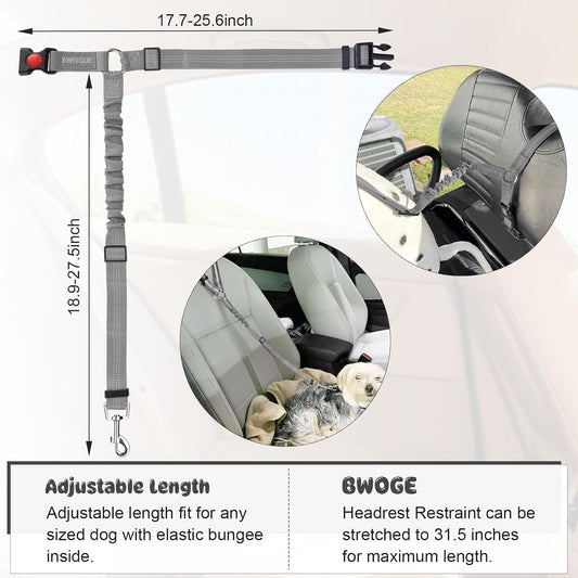 BWOGUE 2 Packs Dog Cat Safety Seat Belt Strap Car Headrest Restraint Adjustable Nylon Fabric Dog Restraints Vehicle Seatbelts Harness