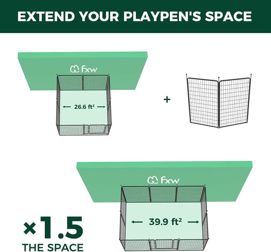 FXW Rollick Unleashed Dog Playpen for Indoor, Yard, RV Camping, 50 inch 2 Panels for Large Dogs, BlackāPatented