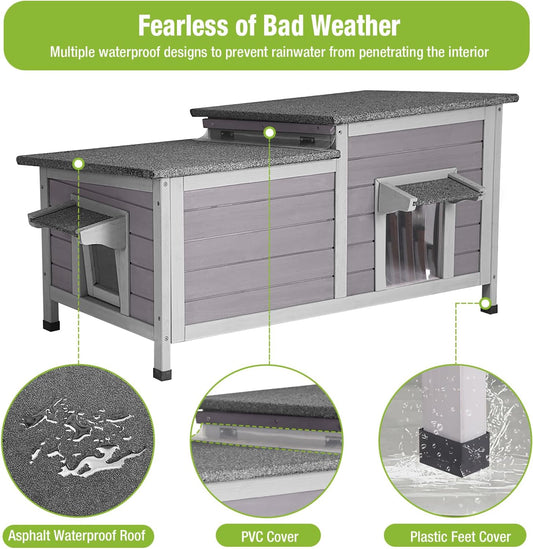 GUTINNEEN Outdoor Cat House Weatherproof Feral Kitty Shelter for Winter Cat Condo with Large Opening Roof (1-Story(AIR93))