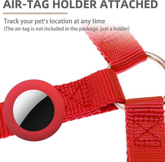 PUPTECK No Pull Dog Harness Soft Adjustable Basic Nylon Step in Puppy Vest Outdoor Walking with ID Tag and A-ir Tag Case, Red, M