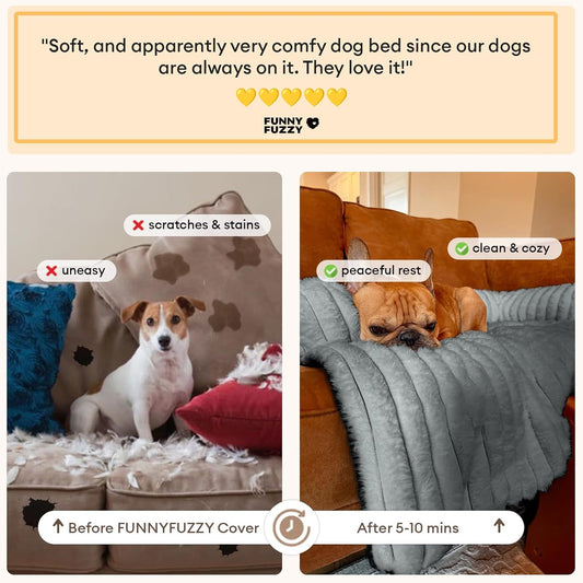 FUNNY FUZZY Pet Couch Cover for Sofa, Calming Dog Bed for Couch, Fluffy Plush Dog Couch Mat for Furniture Protector for Large Medium Small Pets, 47Γ37 in, Mist Grey