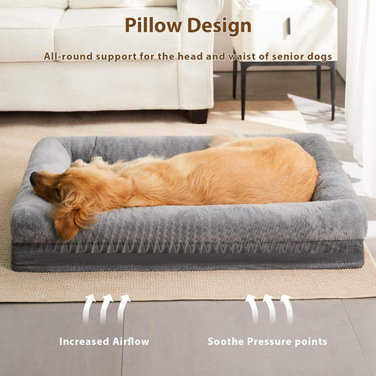BFPETHOME XL Extra Orthopedic Dog Bed for Large Dogs β Washable Couch-Style Pet Bed with Supportive Bolster Sides, Removable Waterproof Cover, Non-Slip Bottom, Comfortable Dog Bed for Better Sleeping