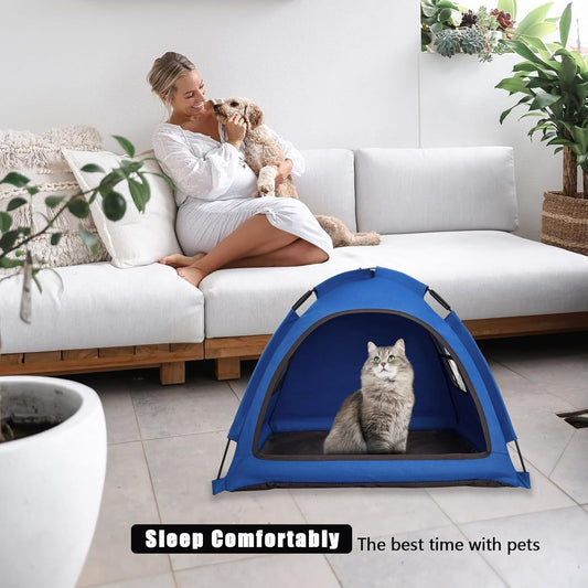 Blue Cat Tent HousećCat's Nest, Portable Indoor/Outdoor Pet Tent House for Cats, Puppies and Other Small Animals