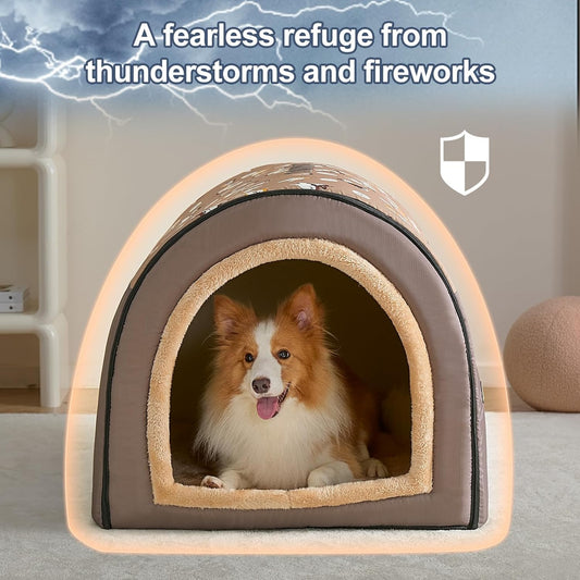 Jiupety 2 in 1 Dog House Indoor, Comfy Cave Bed Covered Dog Bed, Portable House for Medium and Large Dogs, 2XL(35"Γ27"Γ26"), Up to 70 Lb, Brown