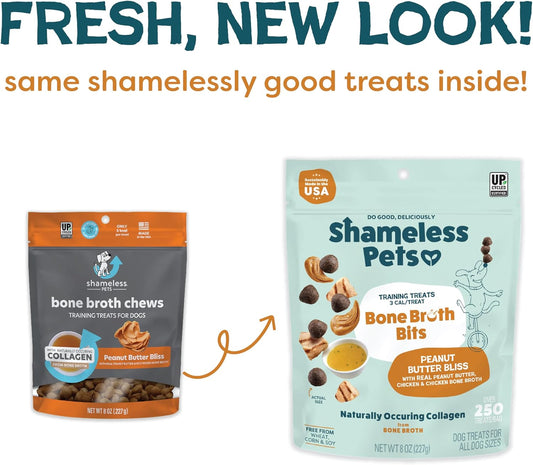 Shameless Pets Bone Broth Dog Training Treats – Soft, Natural Puppy & Dog Treats with Collagen – Healthy, Low-Calorie Training Chews for Small, Medium & Large Dogs - 8oz (Pack of 1)