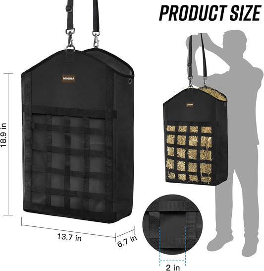 Hay Bags for Horses,3 Packs Slow Feed Hay Bags for Goats,Sheep,Donkey,Premium Oxford Hay Feed Bags with Front Hay Nets Design, Easy to Fill and Hang with Large Opening (3 Black)