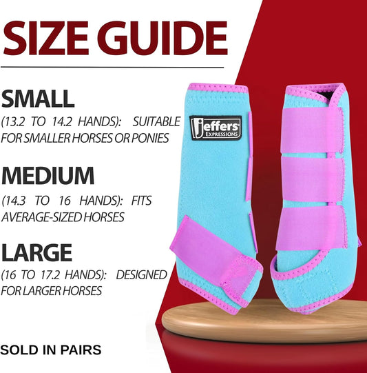 Jeffers Equine Neon Horse Boots β 1 Pair β Turquoise & Purple β Large Size β Breathable Neoprene, Secure Straps Closures β Durable Protection for Front & Hind Legs, Trail & Riding Use