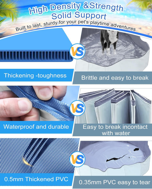 Dog Pool for Large Dogs, Foldable Plastic Pool for Dogs Slip-Resistant (XL - 63'' x 12'')