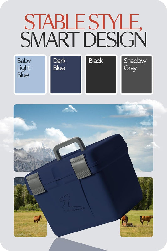 HORZE Smart Grooming Box for Horses, Dogs, Cats with Removable Tray | Non-Slip, Crack Resistant | 16" x 12" x 12" - Dark Blue - One Size