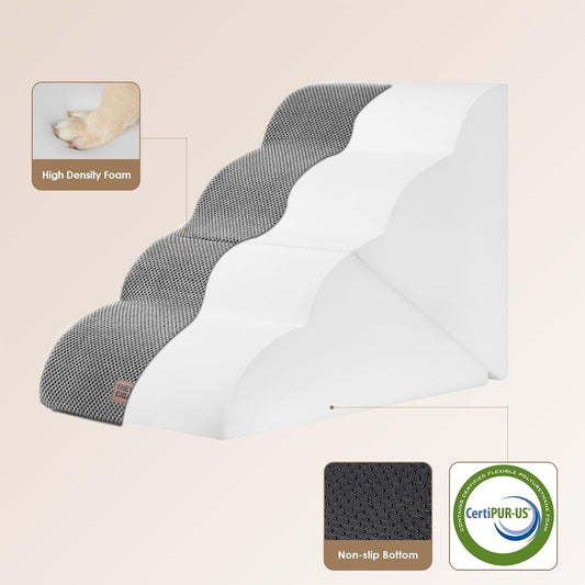 EHEYCIGA Curved Foldable Dog Stairs Ramp for High Beds 19.7" H, 4-Step Dog Steps for Small Dogs and Cats, Pet Stairs for High Bed Climbing, Non-Slip Balanced Pet Step Indoor, Grey