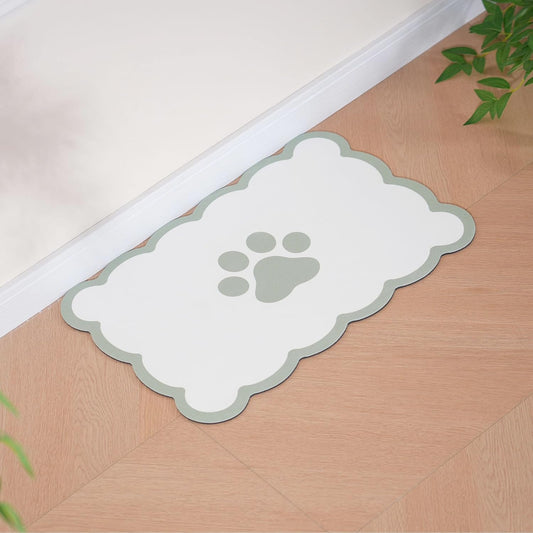 Ralxion Scalloped Dog Feeding Mat, Absorbent Mats for Dog Food and Water Bowl, Dispenser, Cute Elegant Aesthetic Preppy Sage Green Scallop Pet Placemat for Dogs, Cats, Puppy Accessories, 14" X 19”